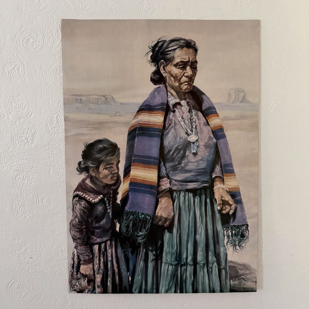 Heiner Grimm Litho Art Print Grandmother Child Grandchild Native American 27x19”